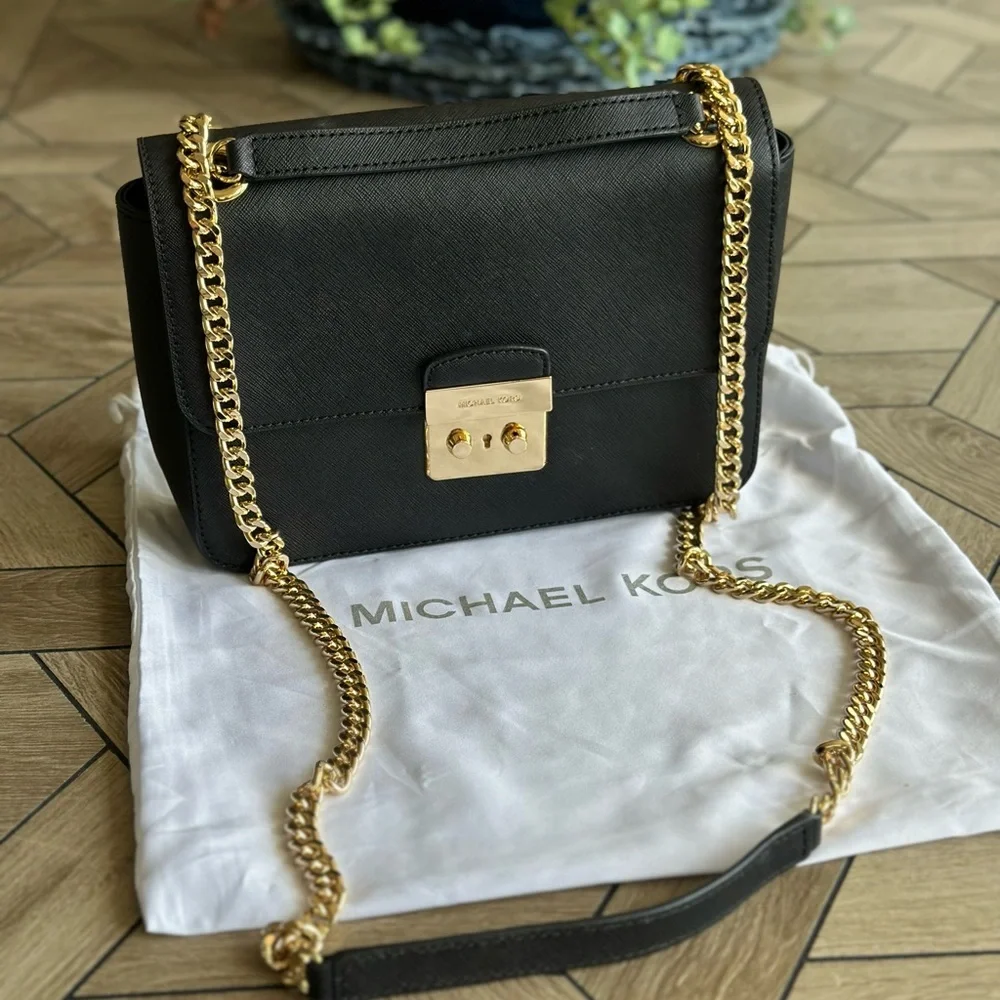 Michael Kors Black Crossbody Bag with Gold Chain